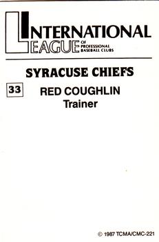 1987 TCMA Syracuse Chiefs #33 Red Coughlin Back