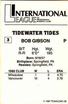 1987 TCMA Tidewater Tides #3 Bob Gibson Back