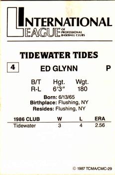1987 TCMA Tidewater Tides #4 Ed Glynn Back