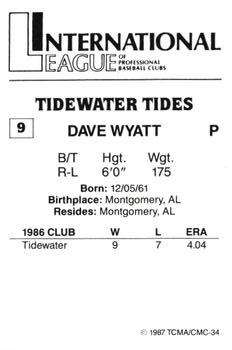 1987 TCMA Tidewater Tides #9 Dave Wyatt Back