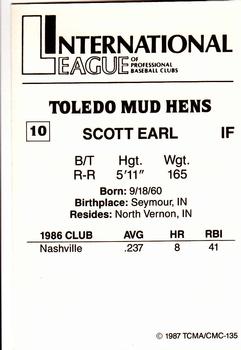 1987 TCMA Toledo Mud Hens #10 Scott Earl Back