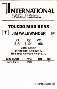 1987 TCMA Toledo Mud Hens #7 Jim Walewander Back