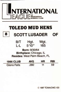 1987 TCMA Toledo Mud Hens #8 Scott Lusader Back