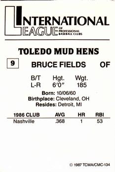 1987 TCMA Toledo Mud Hens #9 Bruce Fields Back