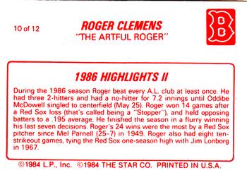 1987 Star Roger Clemens #10 Roger Clemens Back