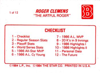 1987 Star Roger Clemens #1 Roger Clemens Back