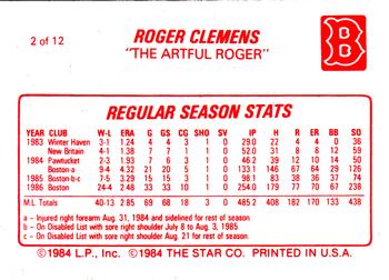 1987 Star Roger Clemens #2 Roger Clemens Back
