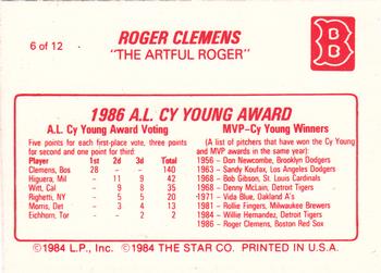 1987 Star Roger Clemens #6 Roger Clemens Back
