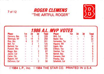 1987 Star Roger Clemens #7 Roger Clemens Back