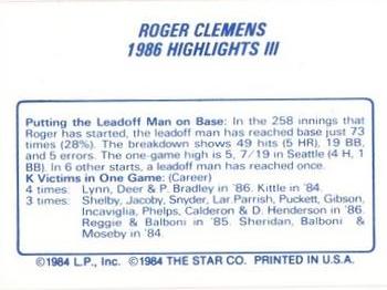 1987 Star Roger Clemens II #NNO Roger Clemens Back