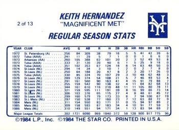 1987 Star Keith Hernandez #2 Keith Hernandez Back
