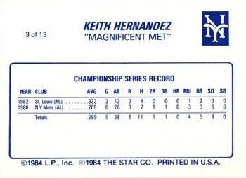 1987 Star Keith Hernandez #3 Keith Hernandez Back