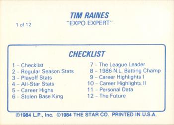 1987 Star Tim Raines #1 Tim Raines Back