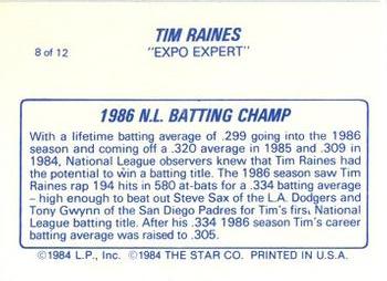 1987 Star Tim Raines #8 Tim Raines Back