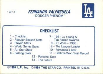 1987 Star Fernando Valenzuela #1 Fernando Valenzuela Back