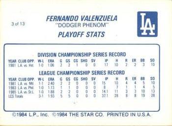 1987 Star Fernando Valenzuela #3 Fernando Valenzuela Back