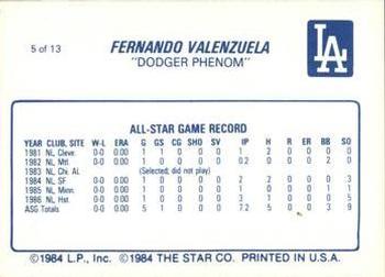 1987 Star Fernando Valenzuela #5 Fernando Valenzuela Back