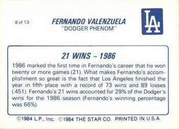 1987 Star Fernando Valenzuela #8 Fernando Valenzuela Back