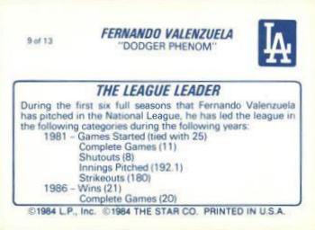 1987 Star Fernando Valenzuela #9 Fernando Valenzuela Back