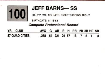 1988 Cal League #100 Jeff Barns Back