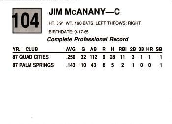 1988 Cal League #104 Jim McAnany Back