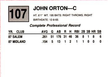 1988 Cal League #107 John Orton Back