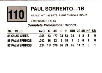 1988 Cal League #110 Paul Sorrento Back