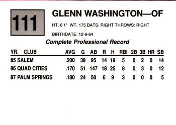 1988 Cal League #111 Glenn Washington Back