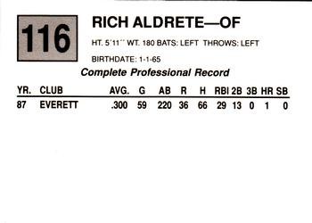 1988 Cal League #116 Rich Aldrete Back