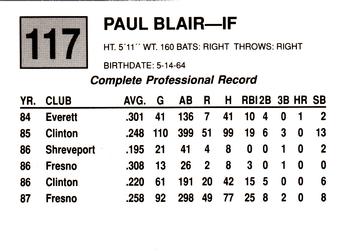 1988 Cal League #117 Paul Blair Back