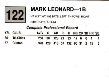 1988 Cal League #122 Mark Leonard Back