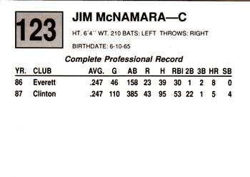 1988 Cal League #123 Jim McNamara Back