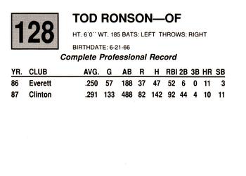 1988 Cal League #128 Tod Ronson Back