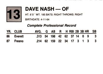 1988 Cal League #13 Dave Nash Back