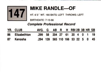 1988 Cal League #147 Mike Randle Back