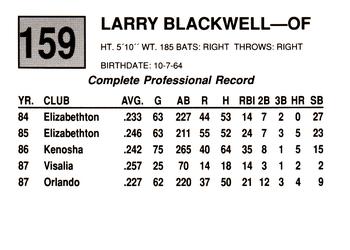 1988 Cal League #159 Larry Blackwell Back