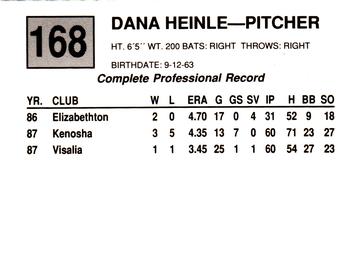 1988 Cal League #168 Dana Heinle Back
