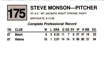 1988 Cal League #175 Steve Monson Back