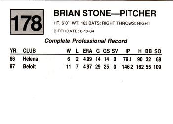 1988 Cal League #178 Brian Stone Back