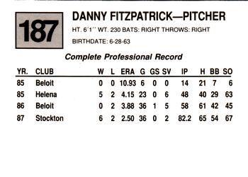 1988 Cal League #187 Danny Fitzpatrick Back