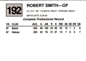 1988 Cal League #192 Rob Smith Back
