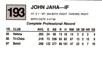 1988 Cal League #193 John Jaha Back