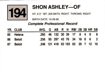 1988 Cal League #194 Shon Ashley Back