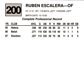 1988 Cal League #200 Ruben Escalera Back