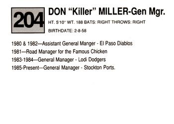 1988 Cal League #204 Don Miller Back