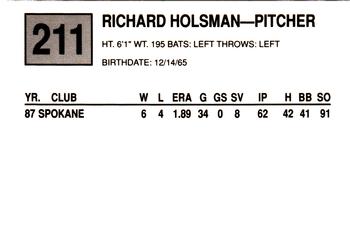 1988 Cal League #211 Richard Holsman Back