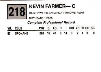 1988 Cal League #218 Kevin Farmer Back