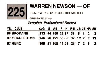 1988 Cal League #225 Warren Newson Back