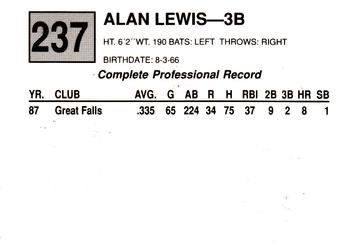 1988 Cal League #237 Alan Lewis Back