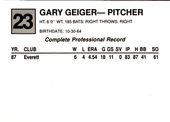 1988 Cal League #23 Gary Geiger Back